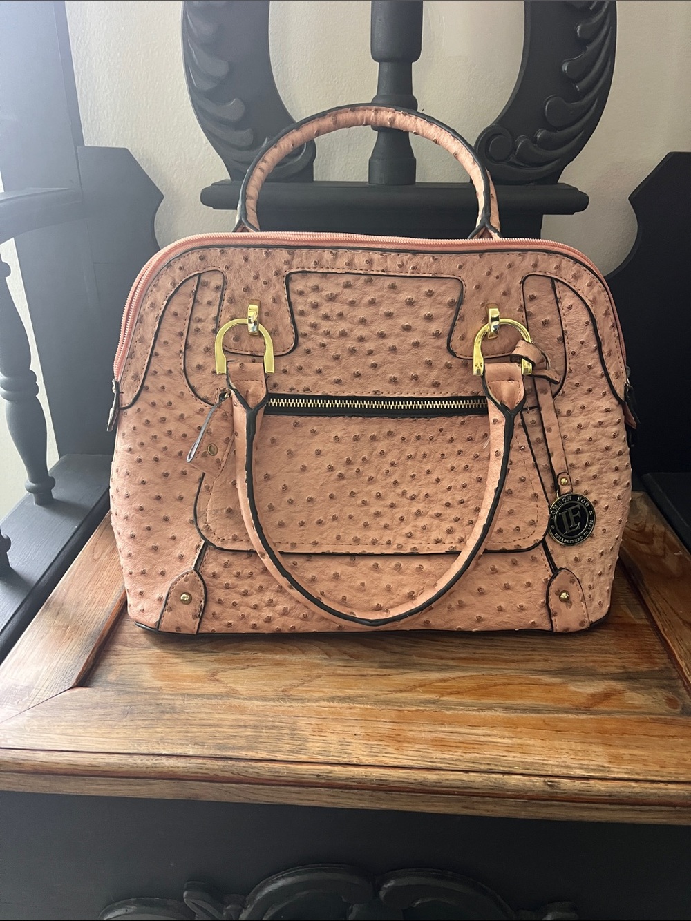 London Fog Blush Pink Faux Ostrich Satchel